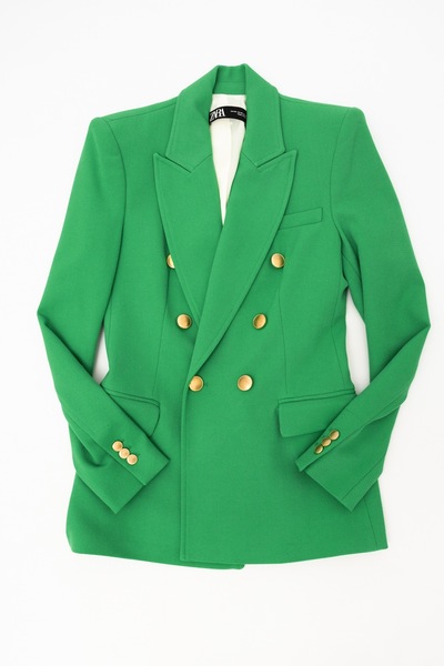ZARA Double Breasted Blazer Green