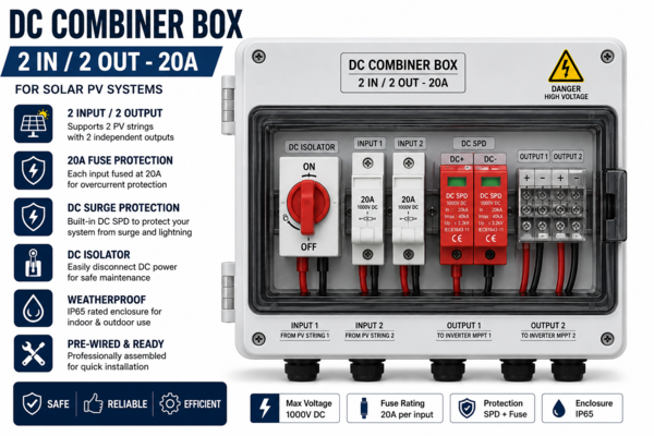 DC Combiner Box 2 Input / 2 Output – 20A