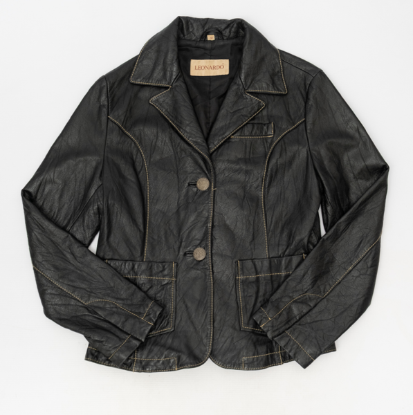 Vintage Genuine Leather Blazer With Contrast Stitching