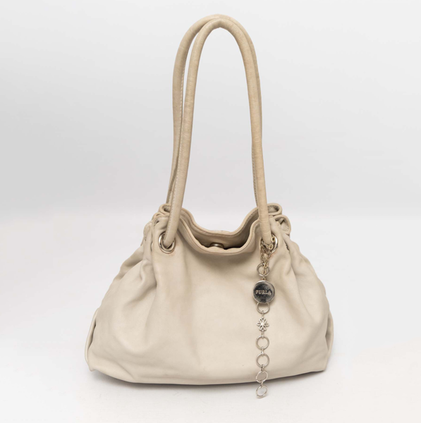 FURLA Slouchy Leather Shoulder Bag Cream