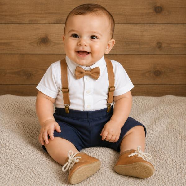 Bos Laitie navy baby Boy set & leather vellies
