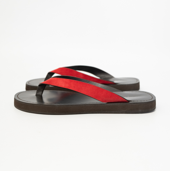 Massimo Dutti Leather Suede Flip Flops Red