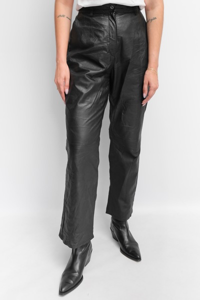 Genuine Leather High Rise Pants