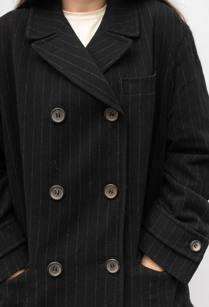 JIL SANDER Vintage Striped Wool Blend Double Breasted Coat.