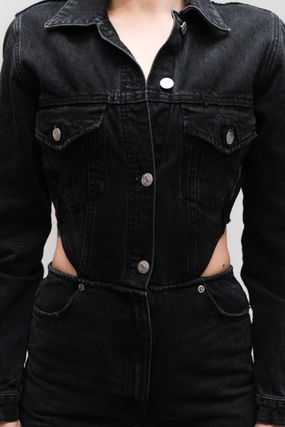 Denim Jumpsuit With Cut Outs