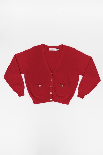Wool Blend Cardigan Red