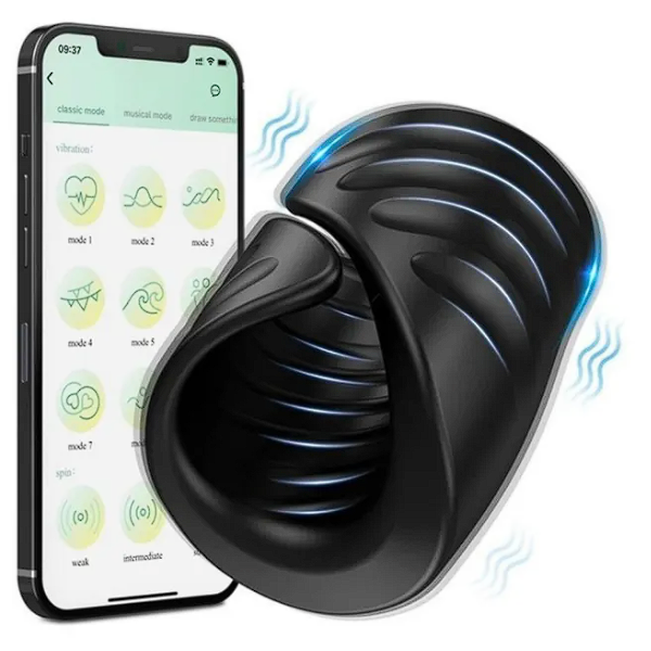 9-Speed Black Rechargeable Silicone Male Masturbator Penis Training Vibrator with APP Control