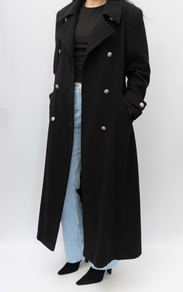 Vintage Fleece Wool Cashmere Blend Coat Black