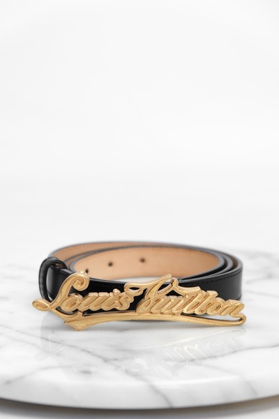 Pre-Owned Louis Vuitton Leather Cursive Script Belt Gold