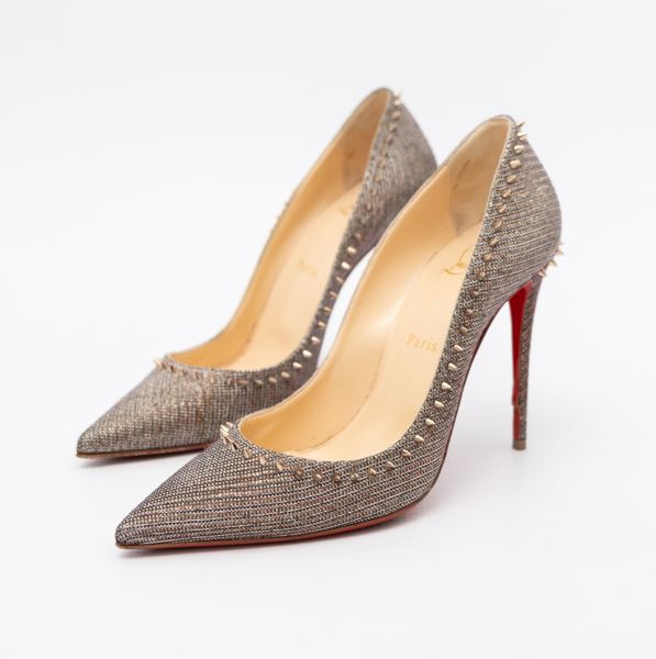 CHRISTIAN LOUBOUTIN Anjalina Pointed Toe Silver Lamé Glitter Pumps