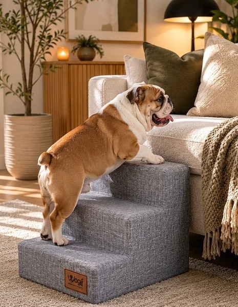 Wagit Luxury grey upholstery Non-slip doggy 3 steps
