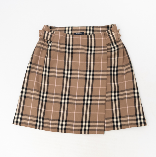 BURBERRY LONDON Vintage Pure Wool Checked Wrap Skirt