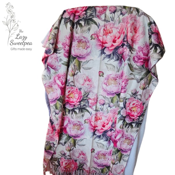 Shawl - Cream with pink peonies