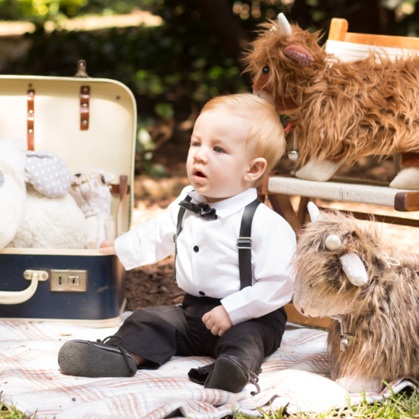 Hand made black outfit with leather vellies, suspenders & bow tie