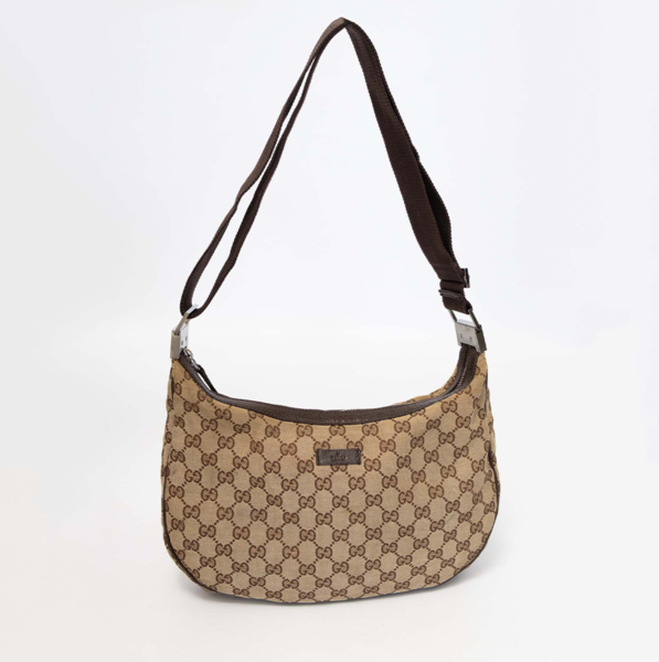GUCCI Vintage GG Canvas Half Moon Shoulder Bag