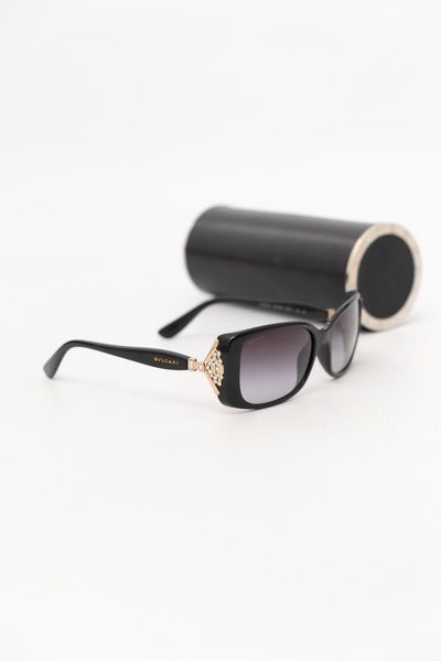 BVLGARI Pre-Owned 8099-B Rhinestone Sunglasses Black Acetate