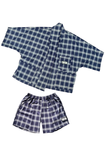 Check Kimono set (Kimono + pleated shorts)