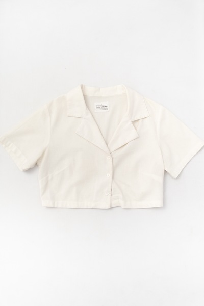 Float Apparel Linen Blend Cropped Shirt