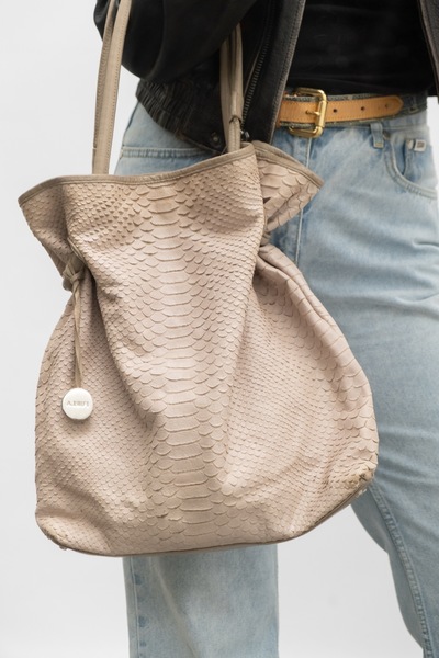 FURLA Beige Snakeskin Embossed Leather Shoulder Bag
