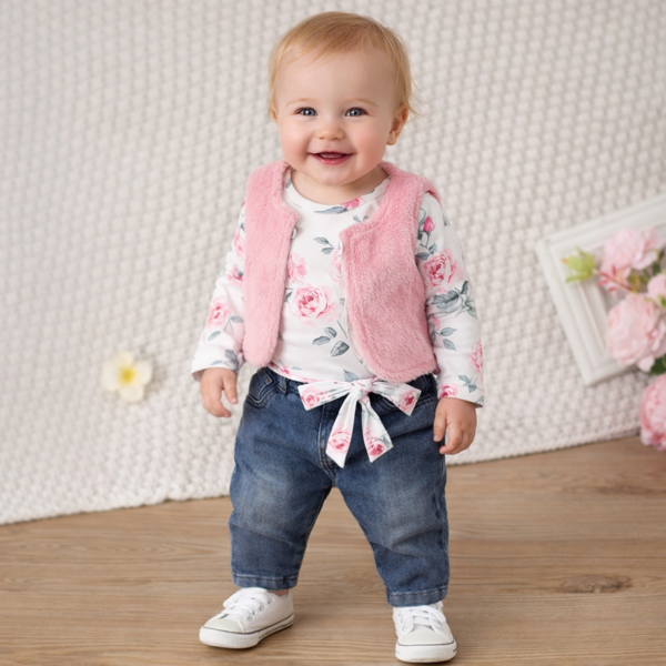 Denim baby outfit with waste coat