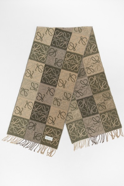 Loewe Anagram Tasselled Wool Blend Scarf Beige