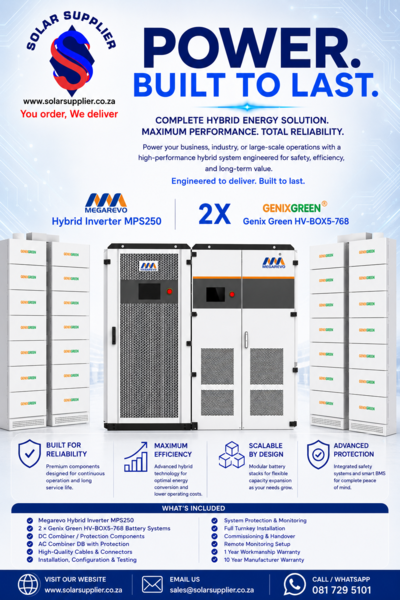 250kW Megarevo Hybrid System with 2× GenixGreen HV Battery Banks