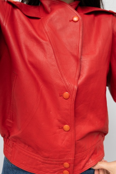 Vintage Genuine Leather Bomber Red