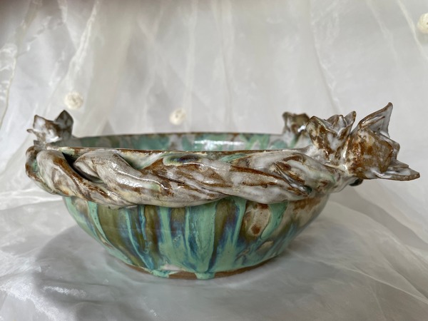 White Celadon Roses Bowl