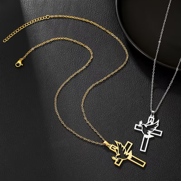 ✨ Peace & Promise Dove Cross Necklace – 18K Gold-Plated Stainless Steel ✨