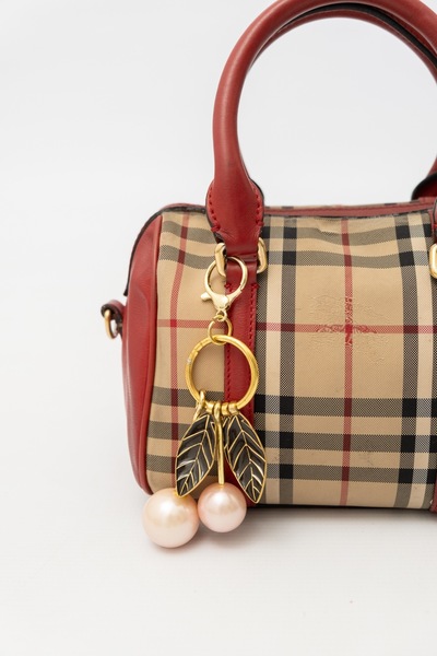 Cherry Bag Charm Gold Pink