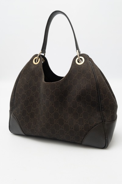 GUCCI Vintage GG Canvas Colbert Hobo Bag Dark Brown