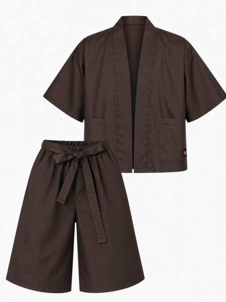 Brown Kimono + Hakama Pants set