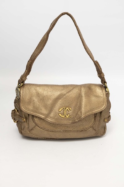 Just Cavalli Leather Shoulder Bag Gold