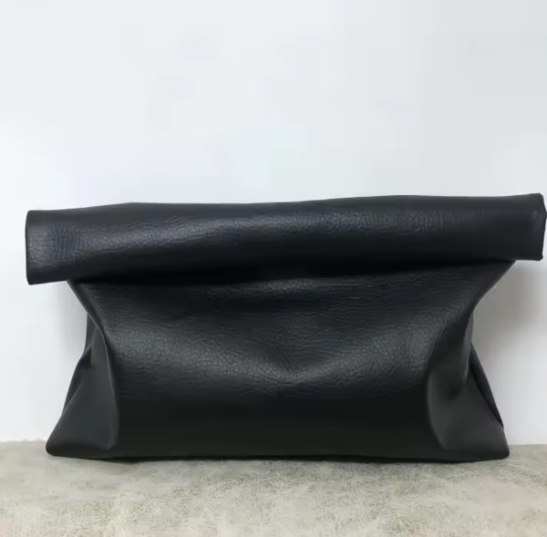 Minimalist Roll-Top Black Clutch