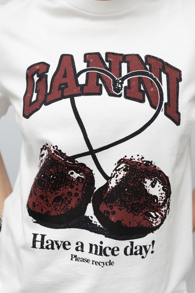 GANNI Cotton Cherry Logo Tshirt