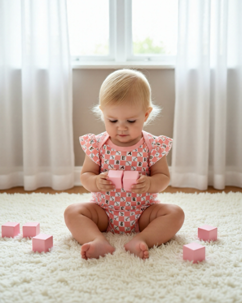Bear Print Checker Design Onesie