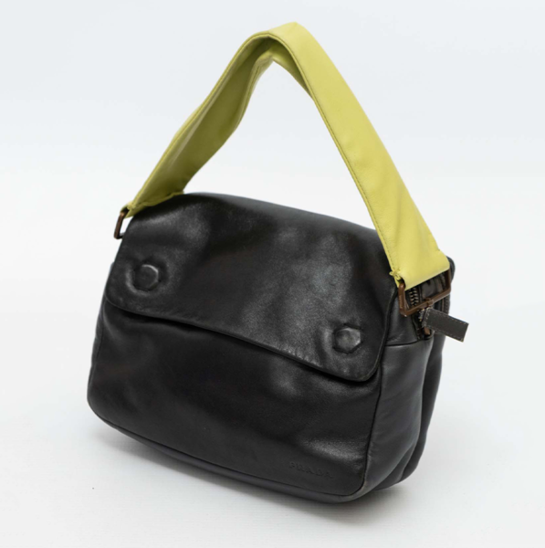 PRADA SS 2001 Black and Lime Rectangle Leather Flap Bag