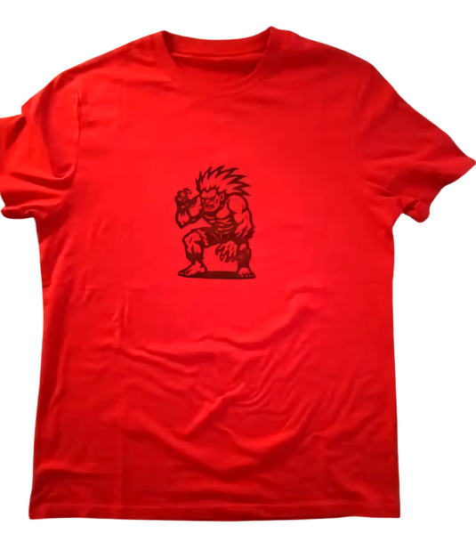 Blanka Street Fighter T-Shirt – Red | Block Printed Retro Gamer Tee