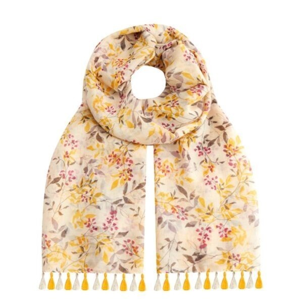 Scarf, Floral  Leaves – Cream
