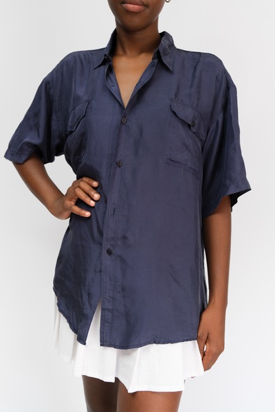 Silk Blue Short Sleeve Shirt