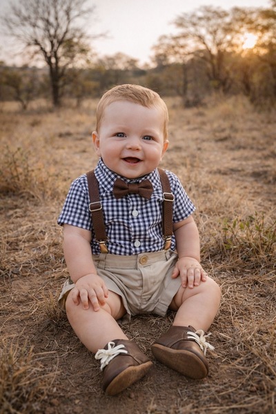 Check baby outfit with toffee accessories