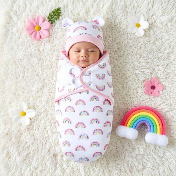 Rainbow Swaddle Wraps & Hat
