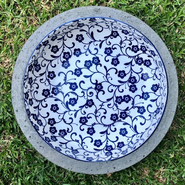 36cm Floral Blue Bird Bath