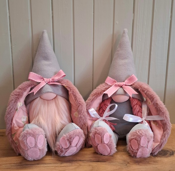 Dusty Pink and Grey Bunny - long Ears