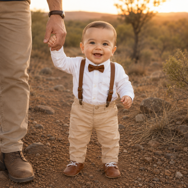 Winter sand colour Formal baby Boy set & leather vellies (hand made)
