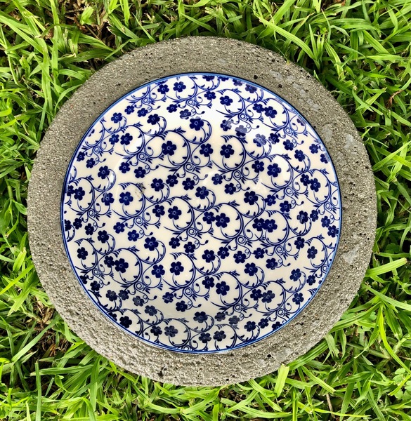 26cm Floral Blue Bird Bath
