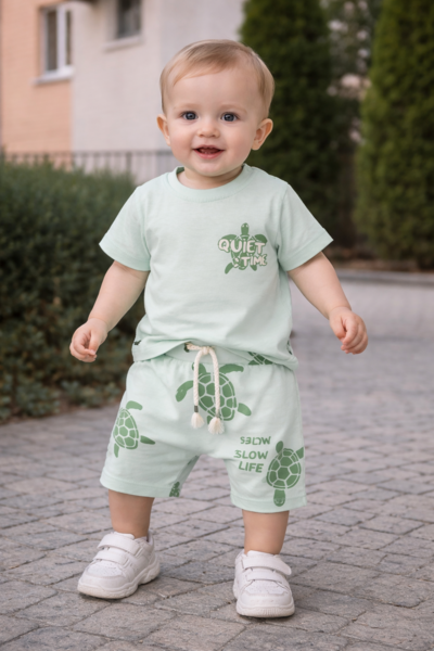 Tiny Turtle “Slow Life” Outfit Set