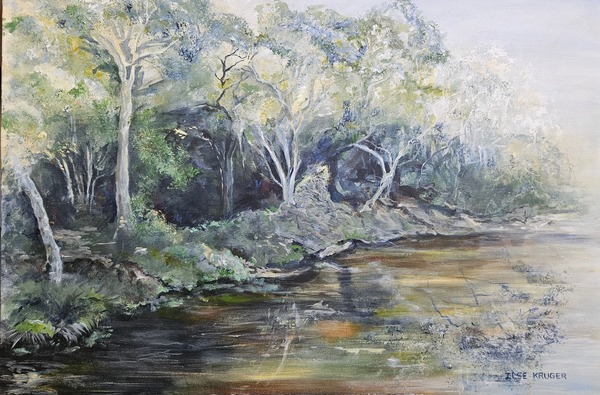 278.  Groot rivier by die brug (60 x 90cm)