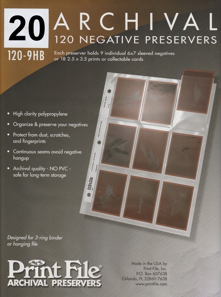 PrintFile 120-9HB Archival Negative Pages – 9× 6×9 Medium Format Negatives – Pack of 20
