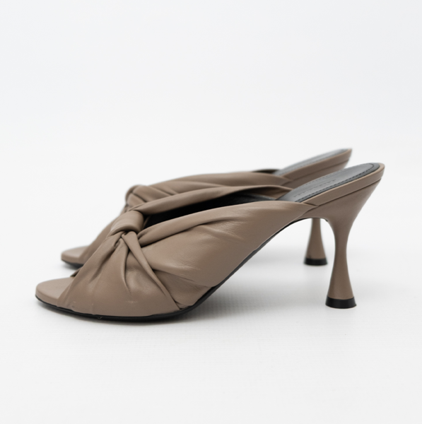 BALENCIAGA Peep Toe Knot Leather Mule Sandals